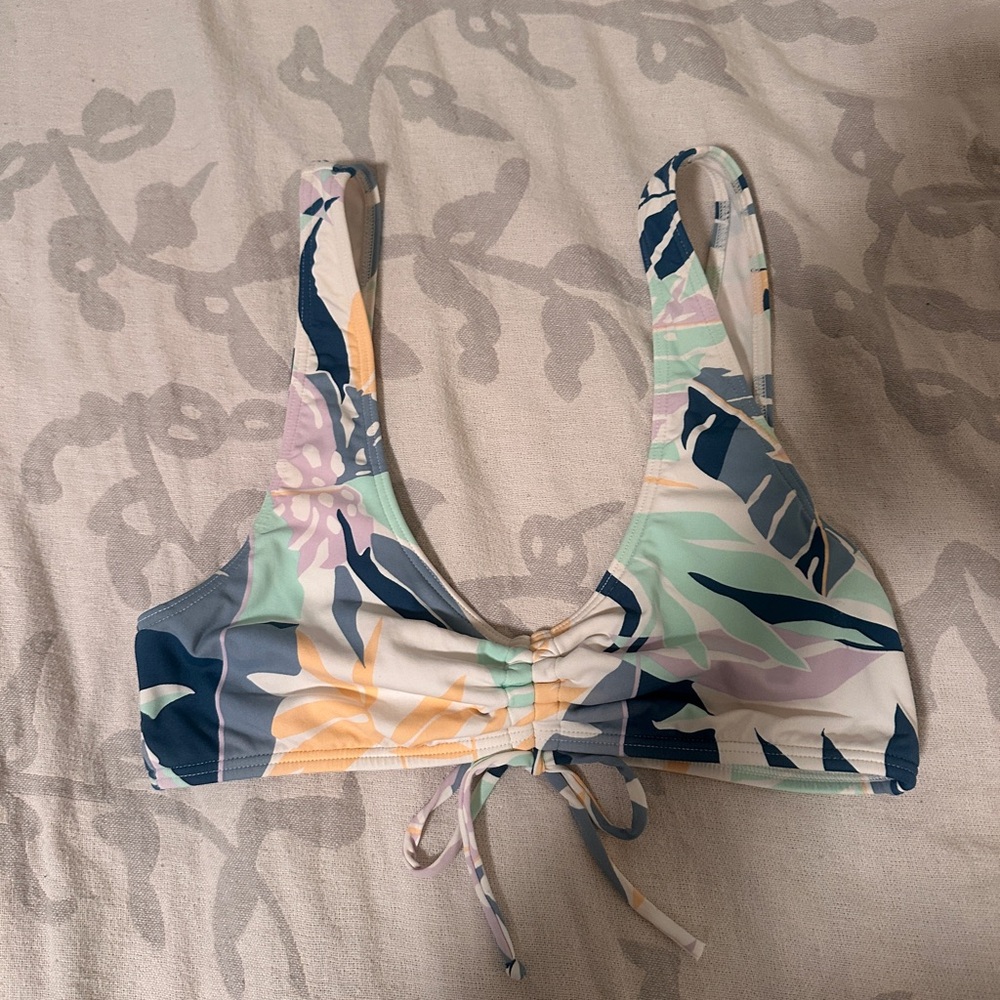 Roxy Tie Front Tropical Bikini Top - Mint, Navy & Lavender